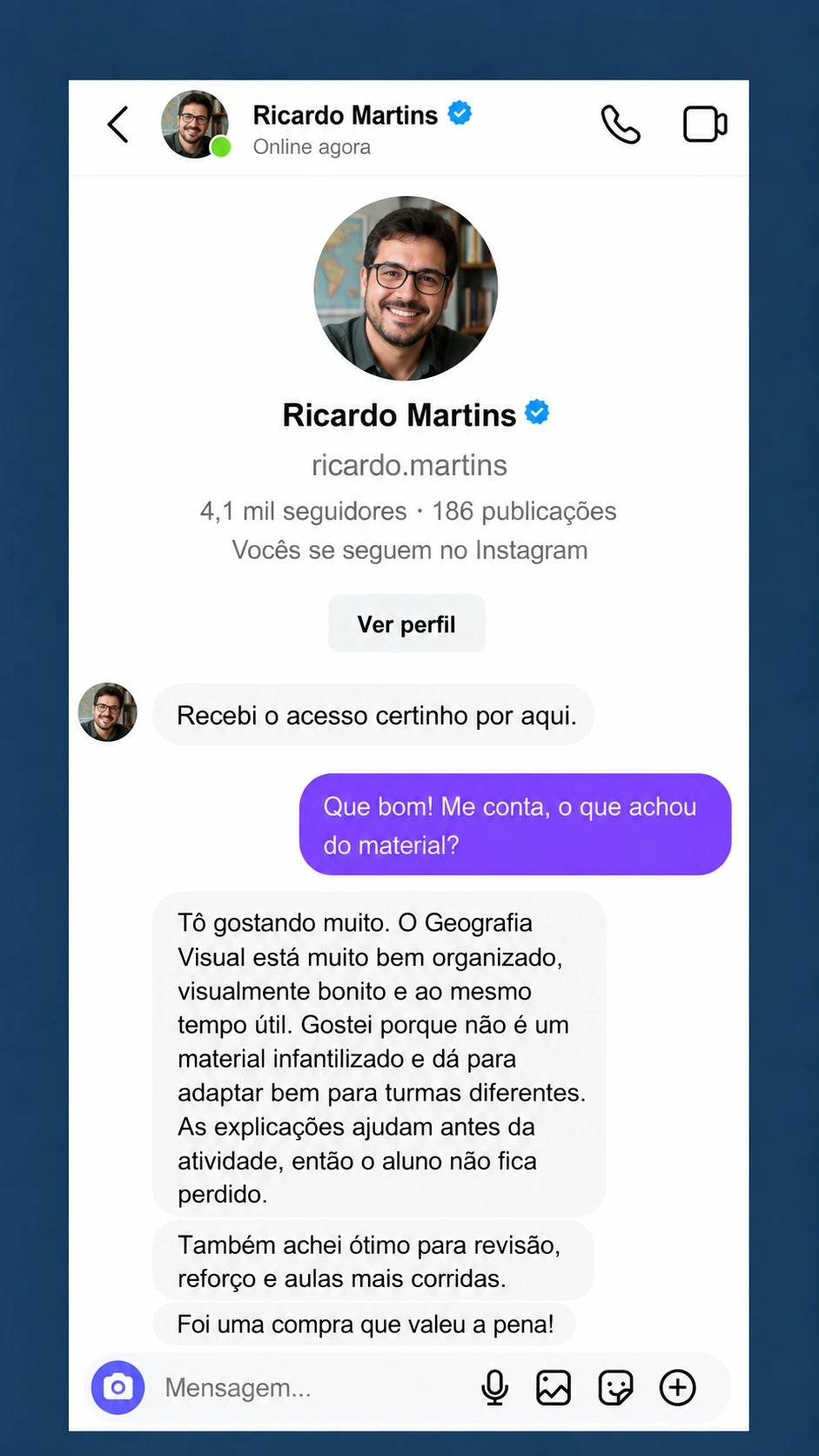 Depoimento em conversa no Instagram — Ricardo Martins
