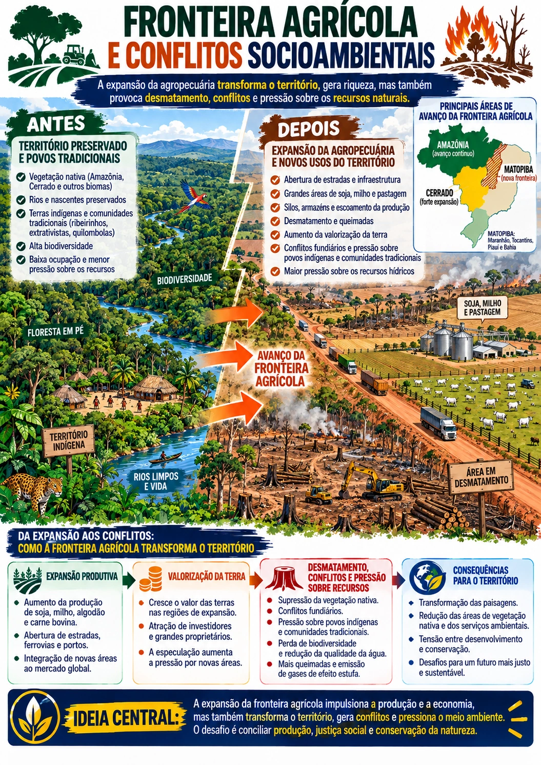 Página visual de Geografia: Fronteira Agrícola e Conflitos Socioambientais