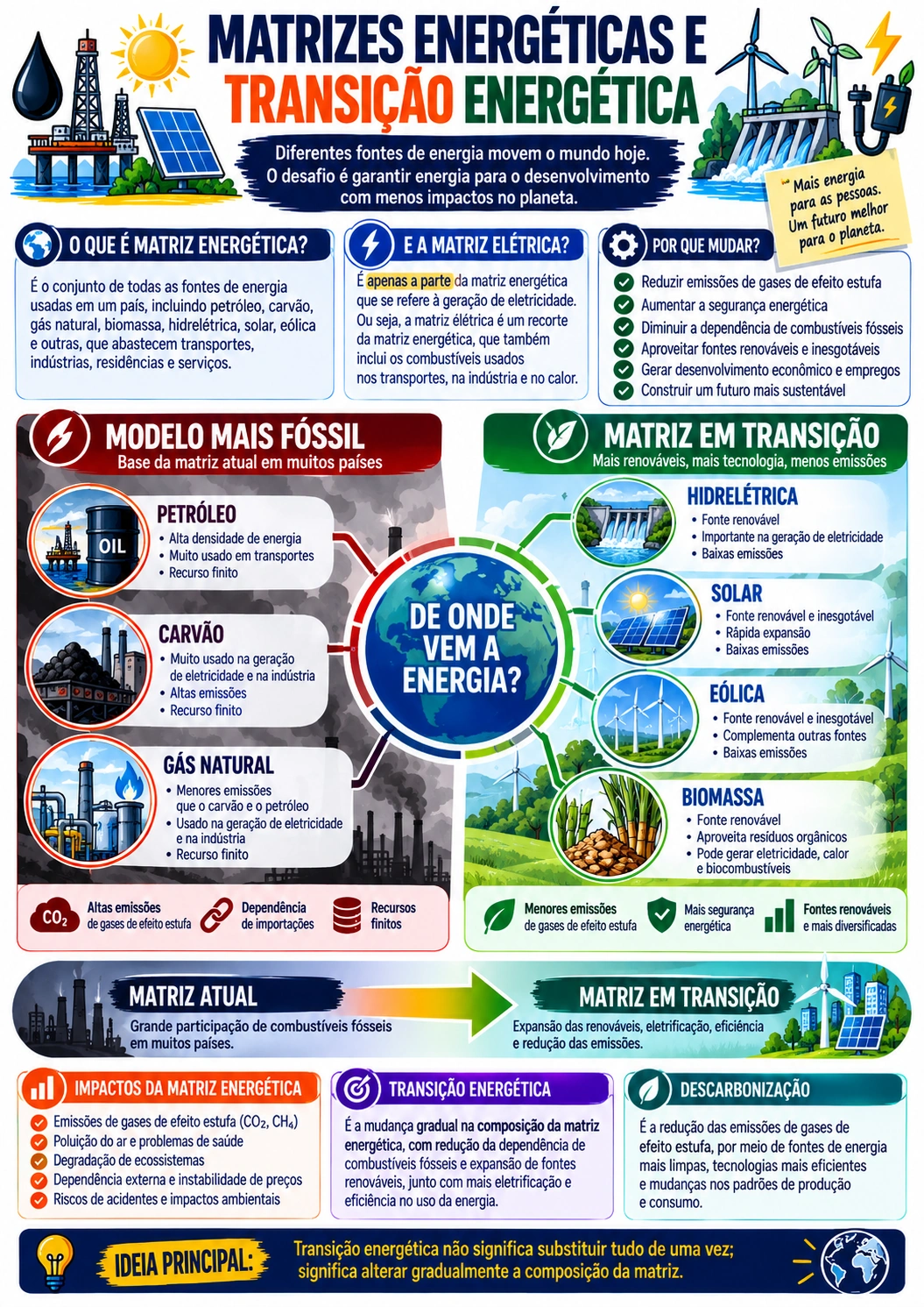 Página visual de Geografia: Matrizes Energéticas e Transição Energética