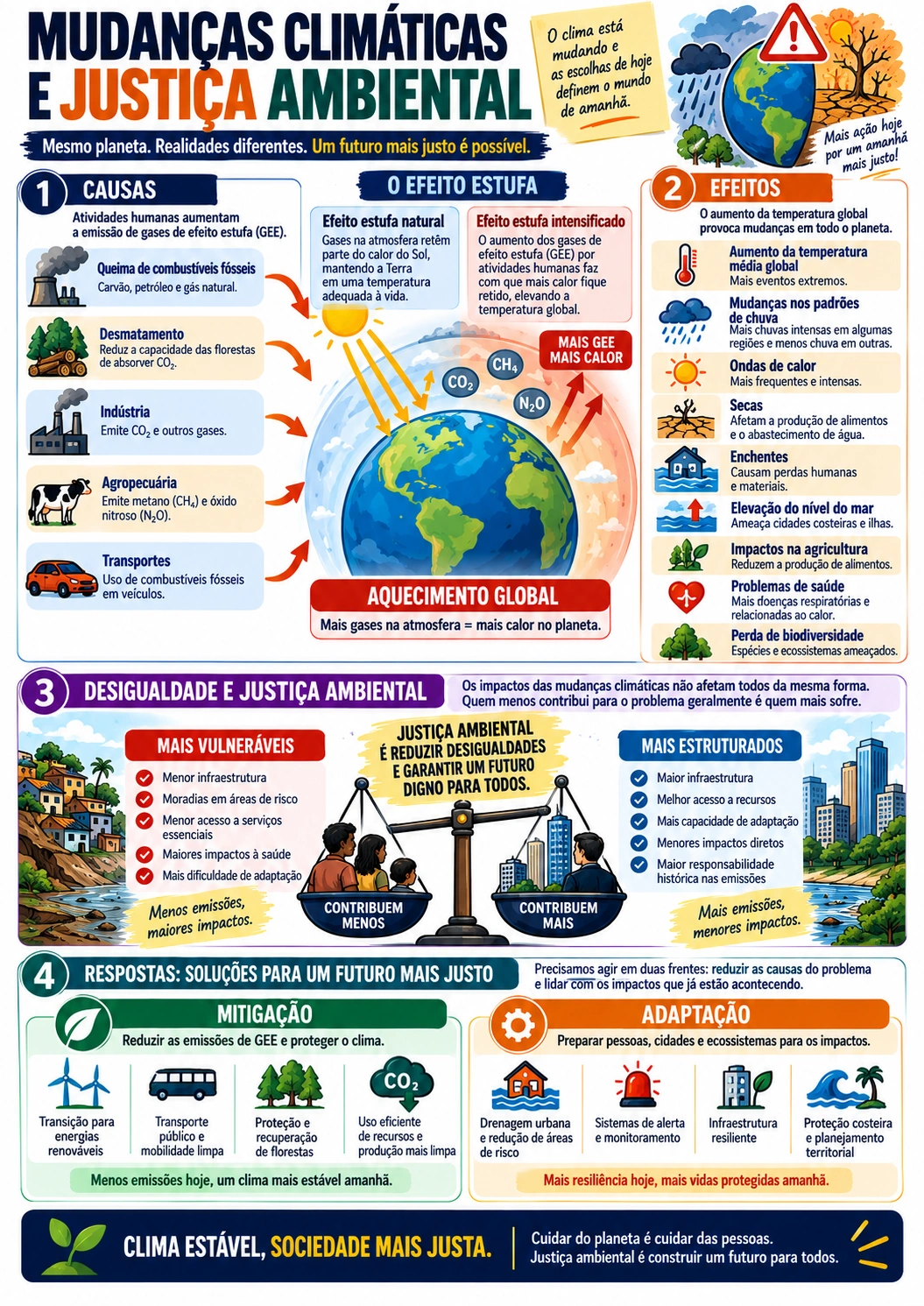 Página visual de Geografia: Mudanças Climáticas e Justiça Ambiental