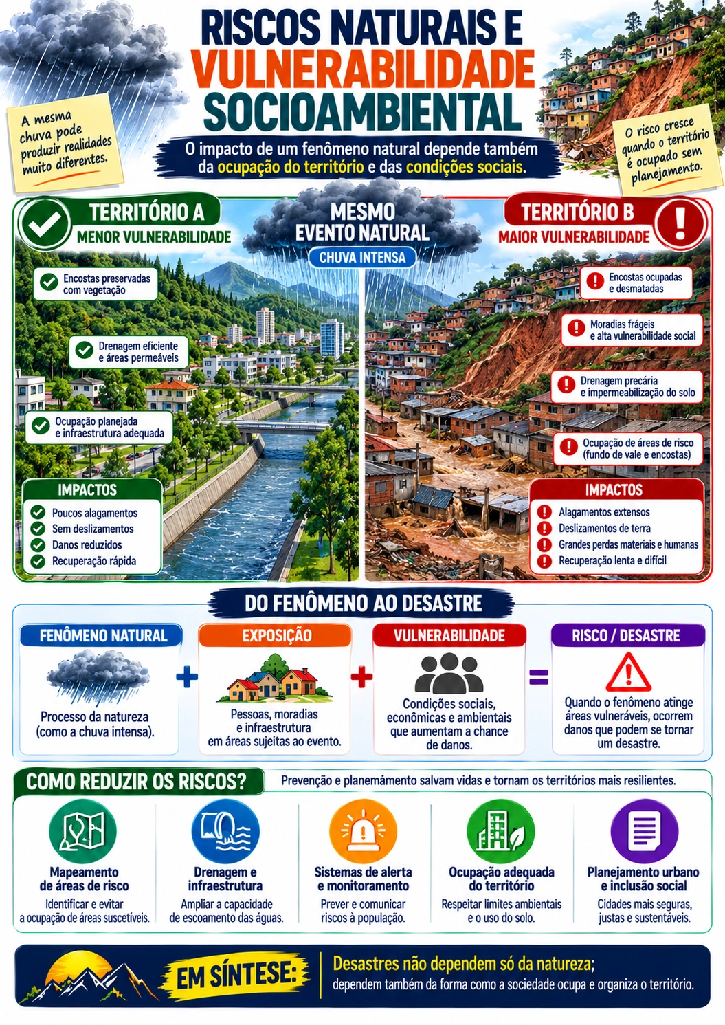 Página visual de Geografia: Riscos Naturais e Vulnerabilidade Socioambiental