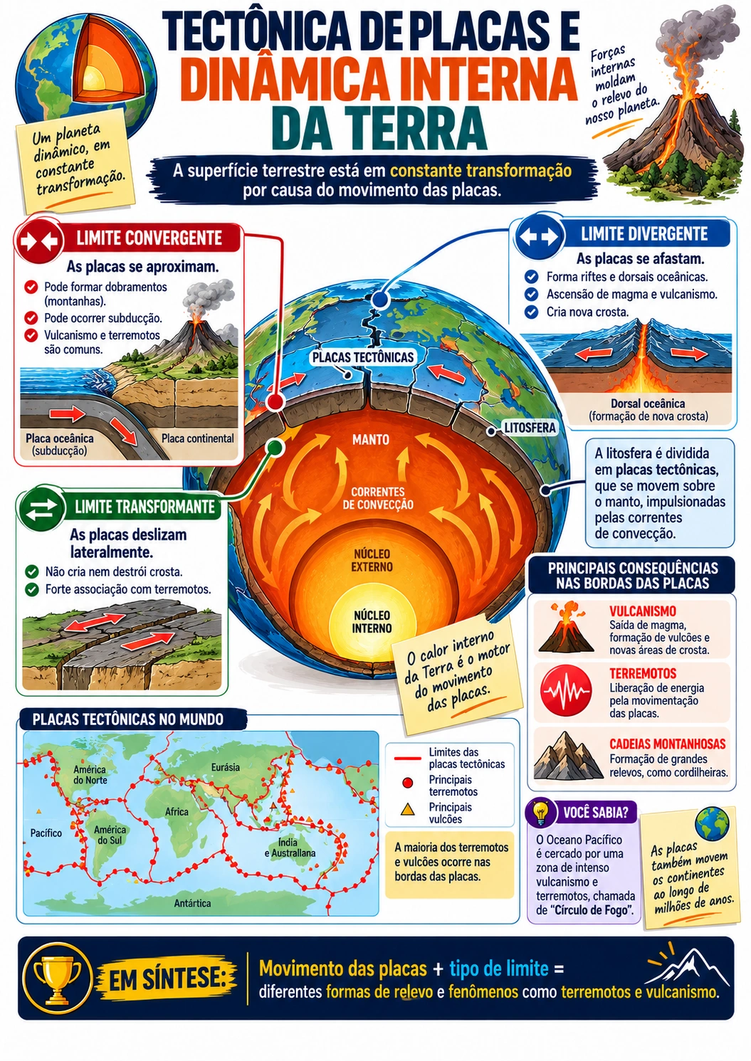 Página visual de Geografia: Tectônica de Placas e Dinâmica Interna da Terra