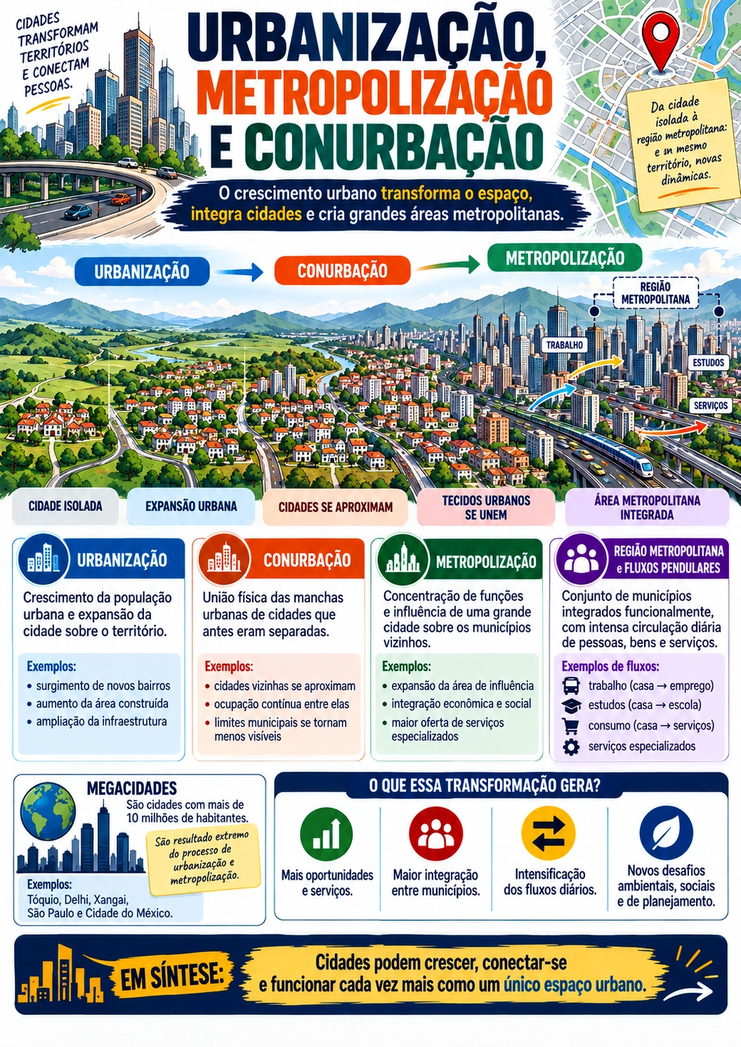 Página visual de Geografia: Urbanização, Metropolização e Conurbação